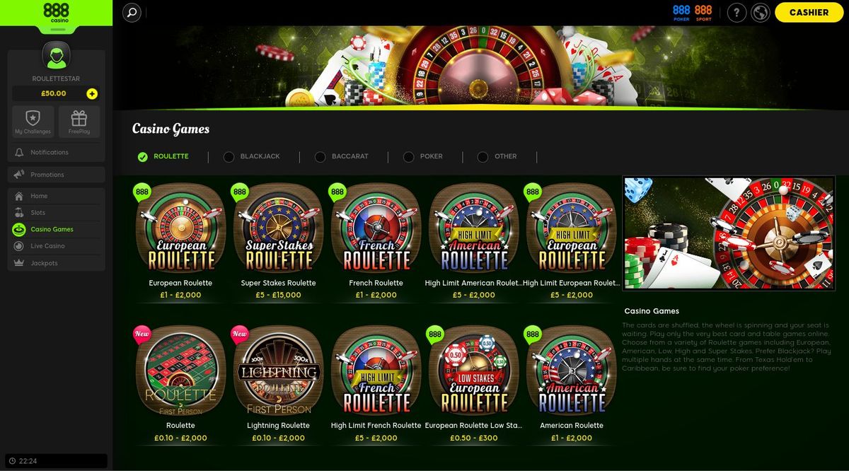 888casino: screenshot of the casino site