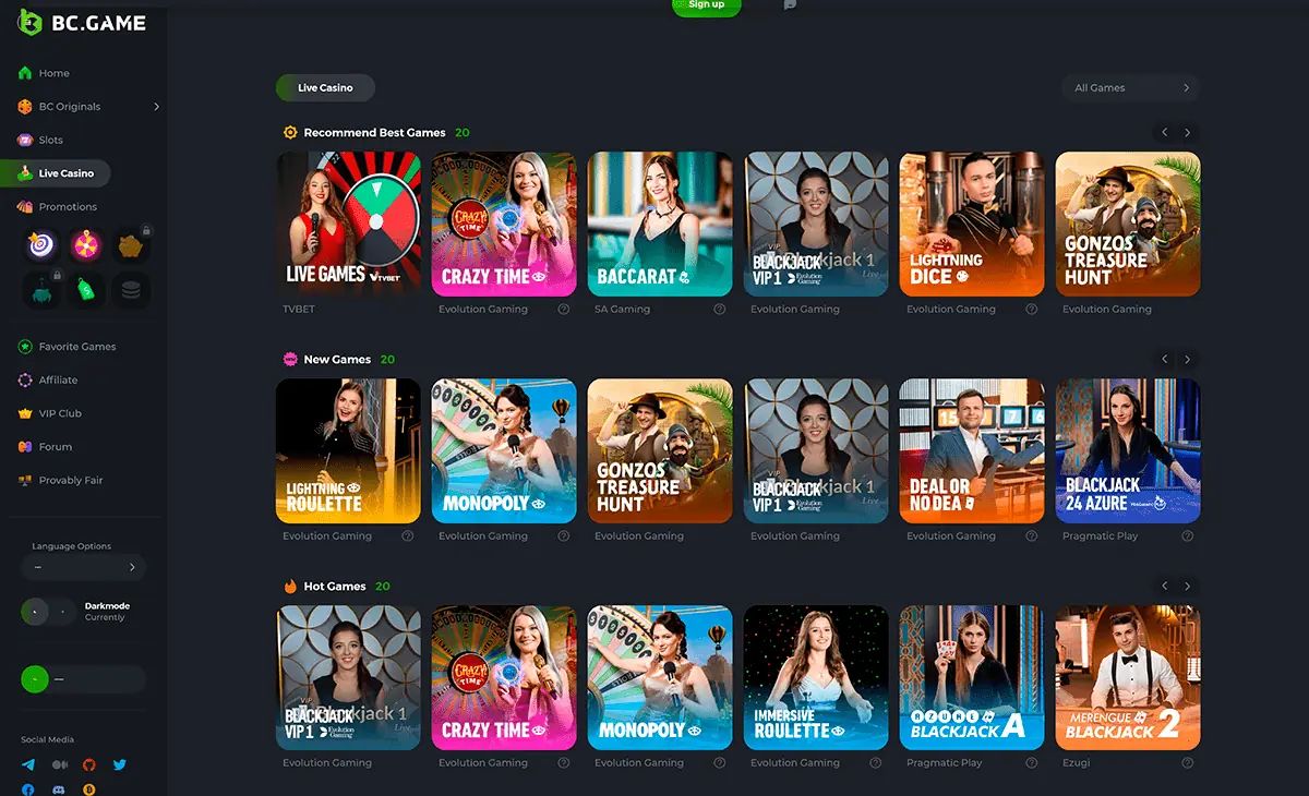 BC.Game: screenshot of the casino site