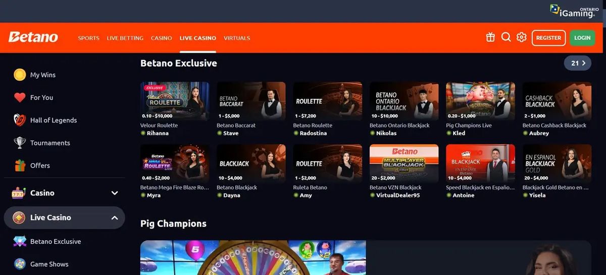 Betano: screenshot of the casino site