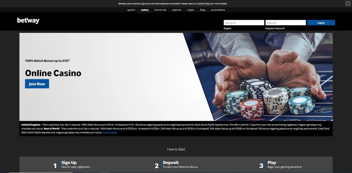 Betway Casino: screenshot of the casino site