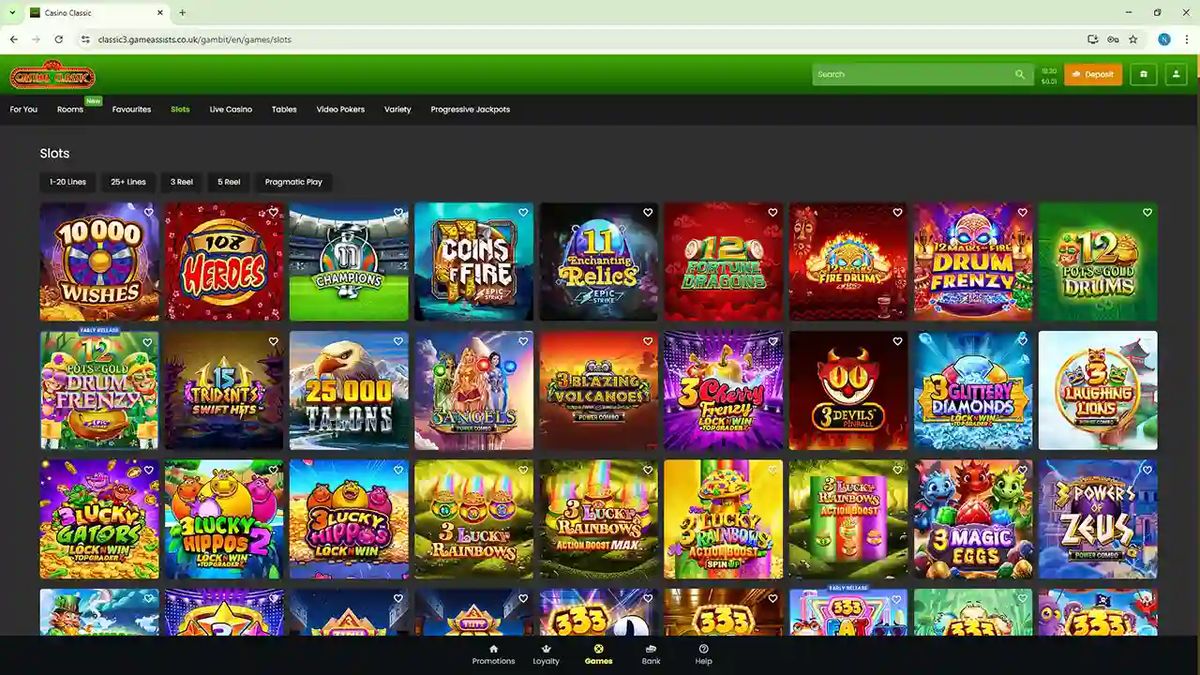 Casino Classic: screenshot of the casino site