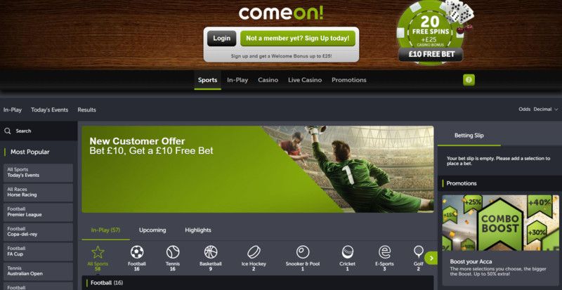 ComeOn Casino: screenshot of the casino site