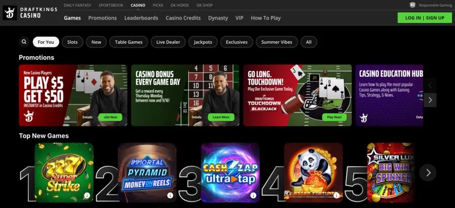 DraftKings Casino: screenshot of the casino site