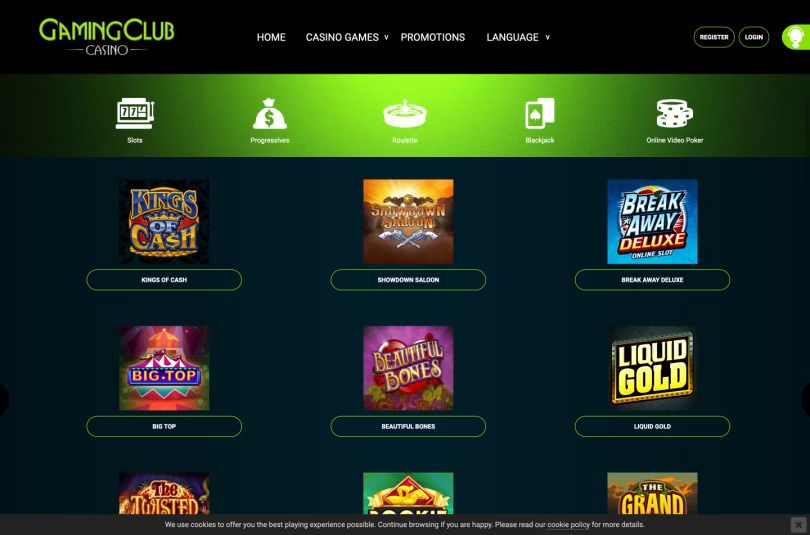 Gaming Club Casino: screenshot of the casino site