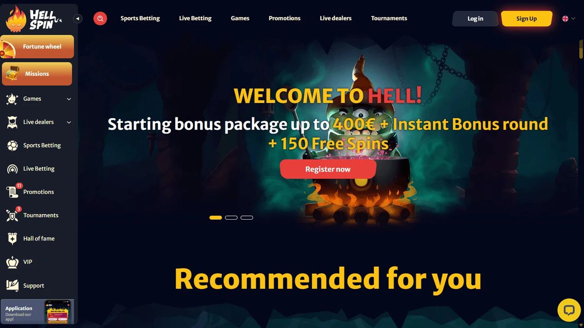 HellSpin Casino: screenshot of the casino site