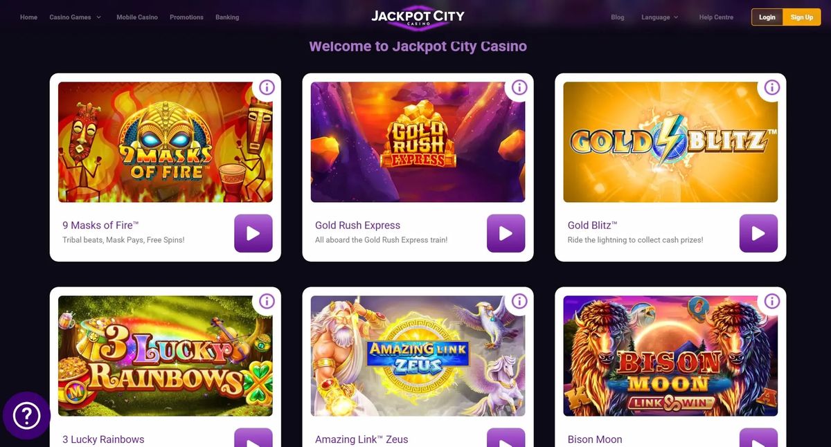 Jackpot City Casino: screenshot of the casino site