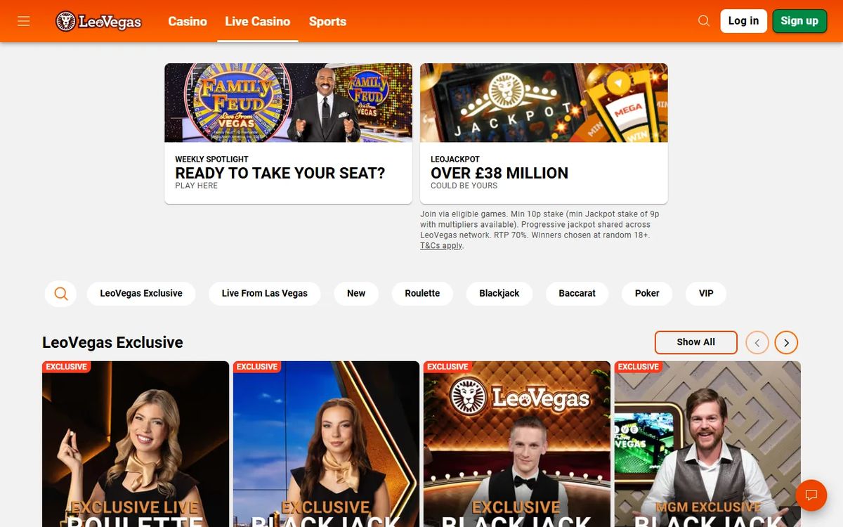 LeoVegas: screenshot of the casino site