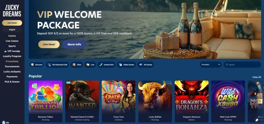 Lucky Dreams Casino: screenshot of the casino site