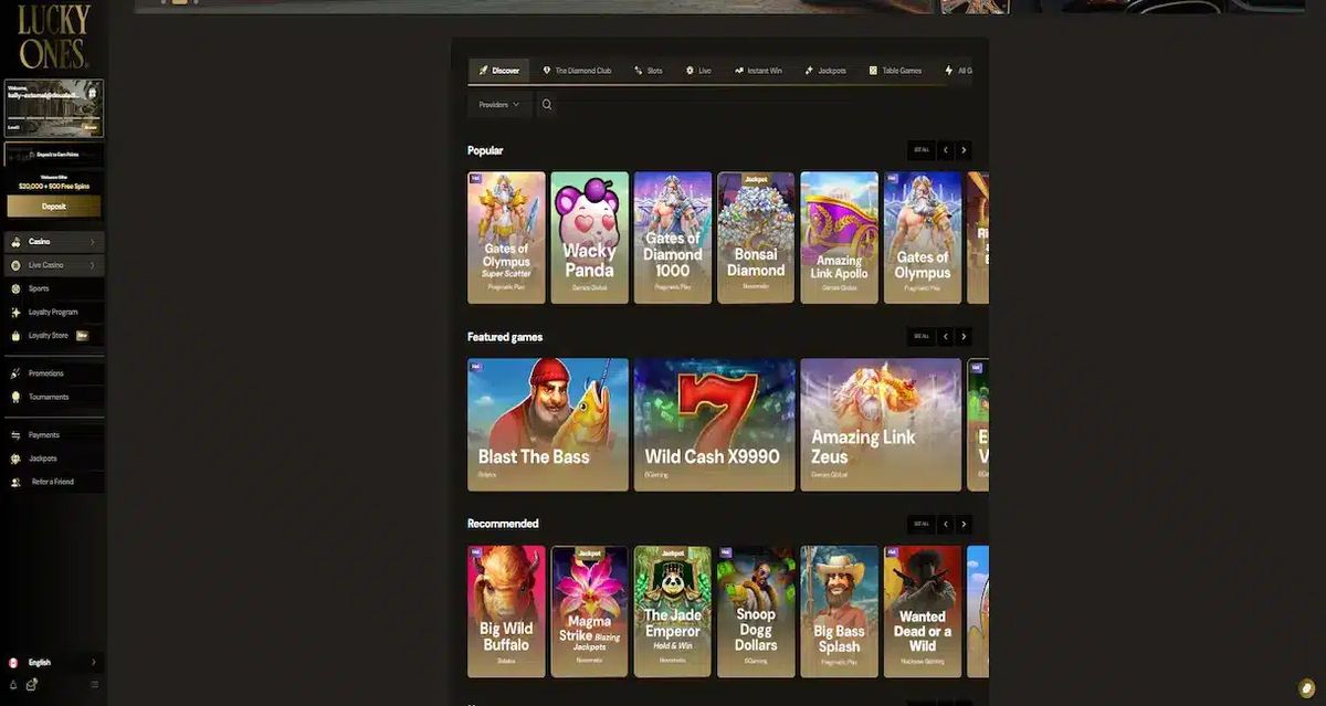 Lucky Ones Casino: screenshot of the casino site