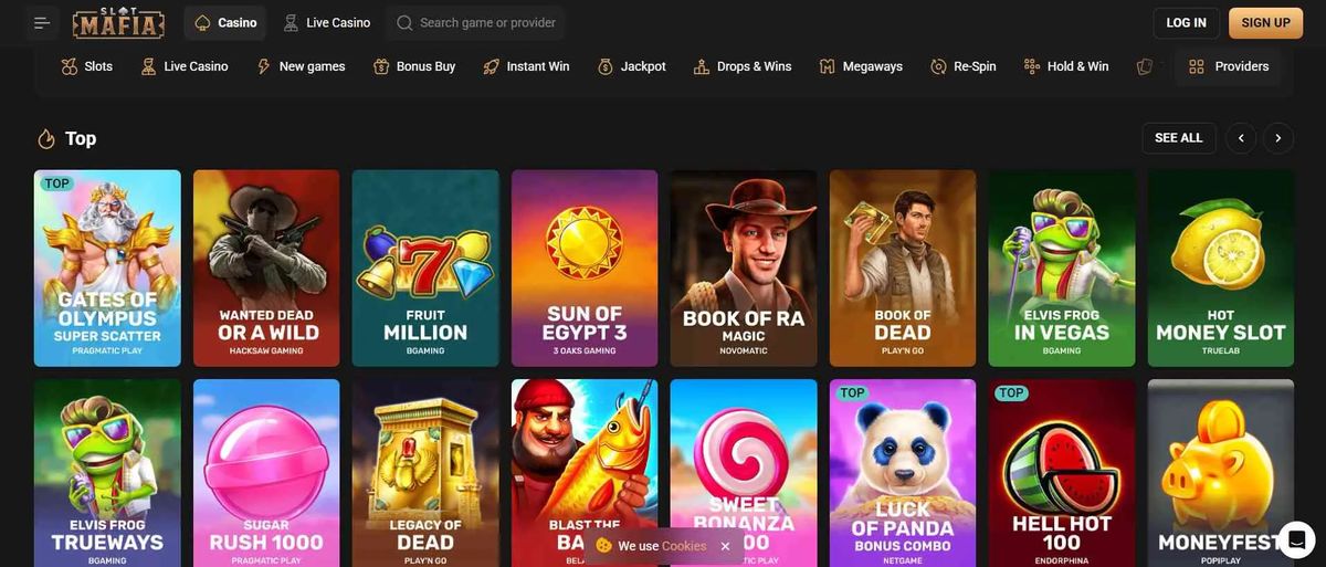 Mafia Casino: screenshot of the casino site