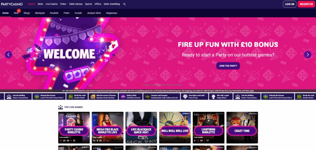 PartyCasino: screenshot of the casino site