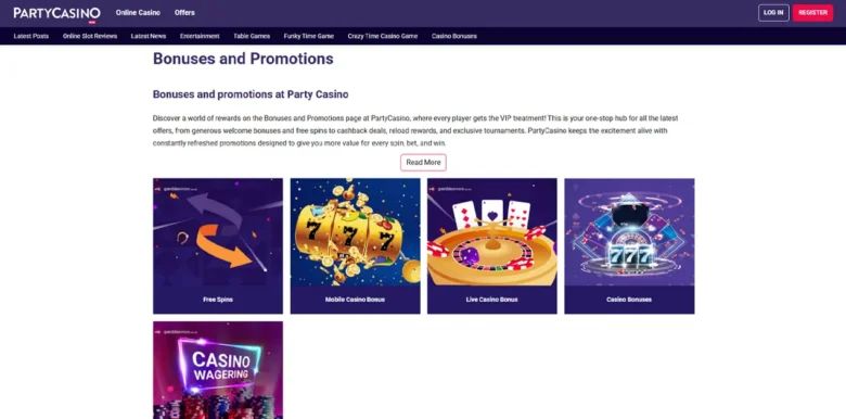 PartyCasino: screenshot of the casino site