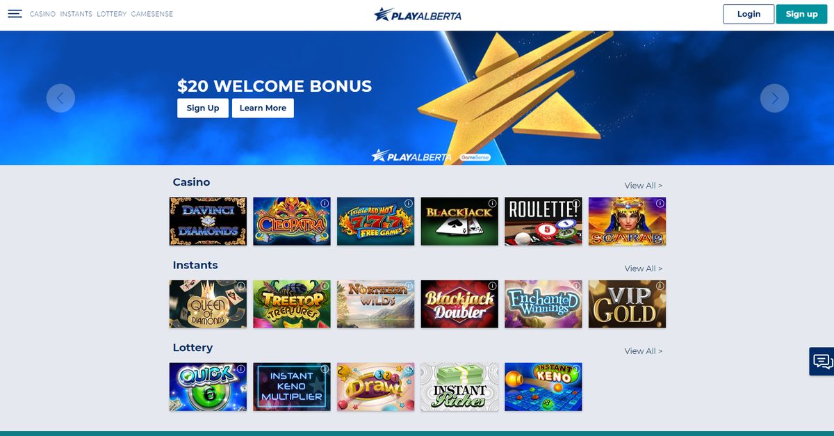 PlayAlberta: screenshot of the casino site
