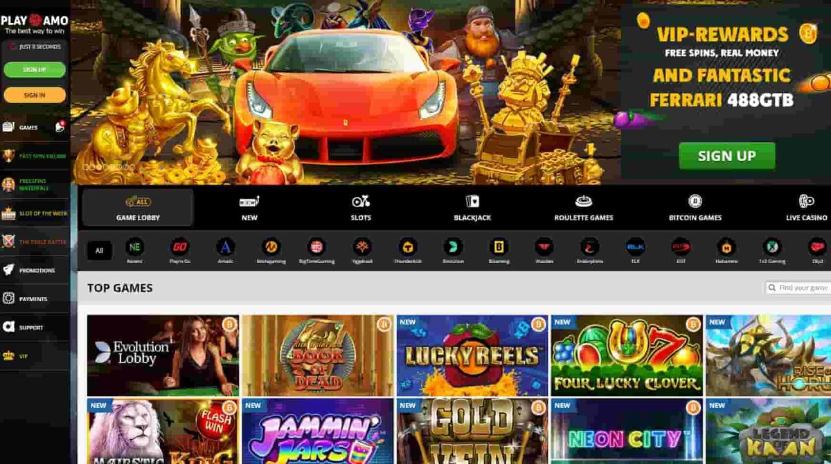 Playamo Casino: screenshot of the casino site