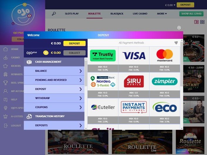 PlayOJO: screenshot of the casino site