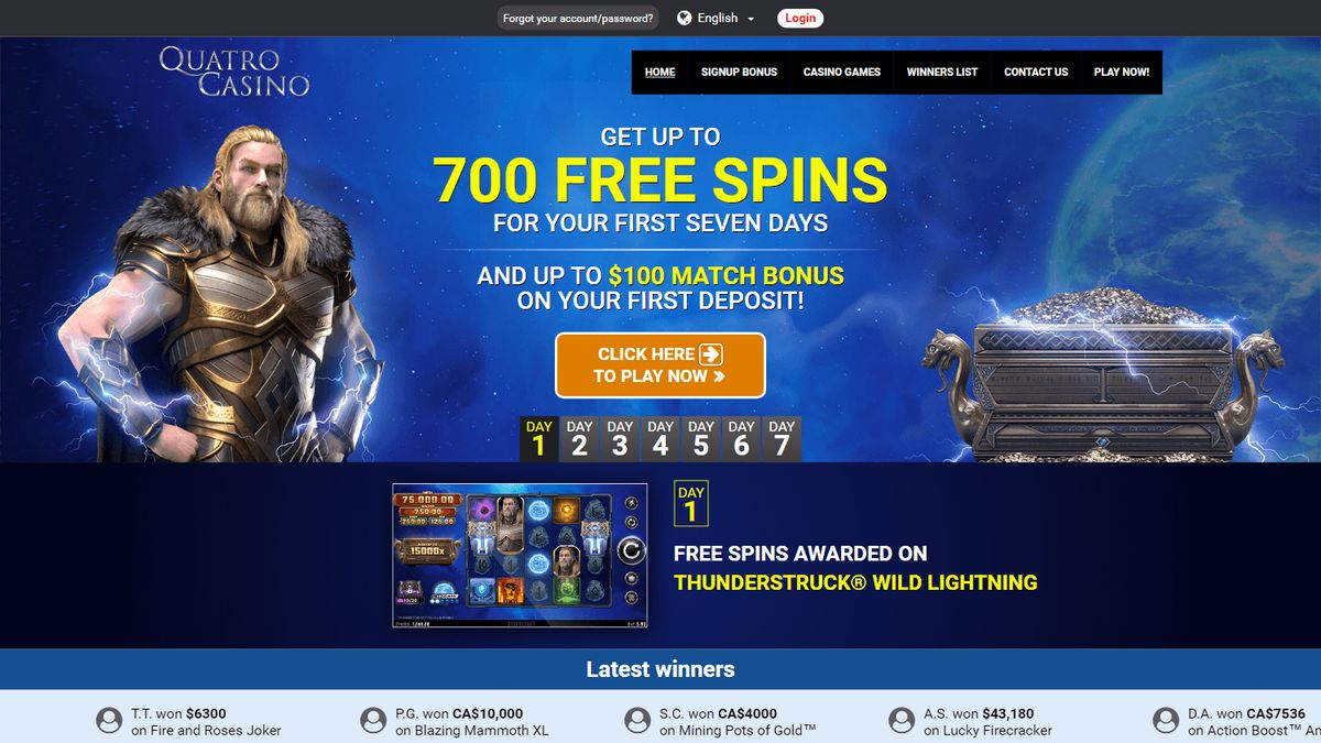 Quatro Casino: screenshot of the casino site