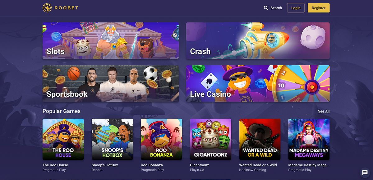 Roobet: screenshot of the casino site