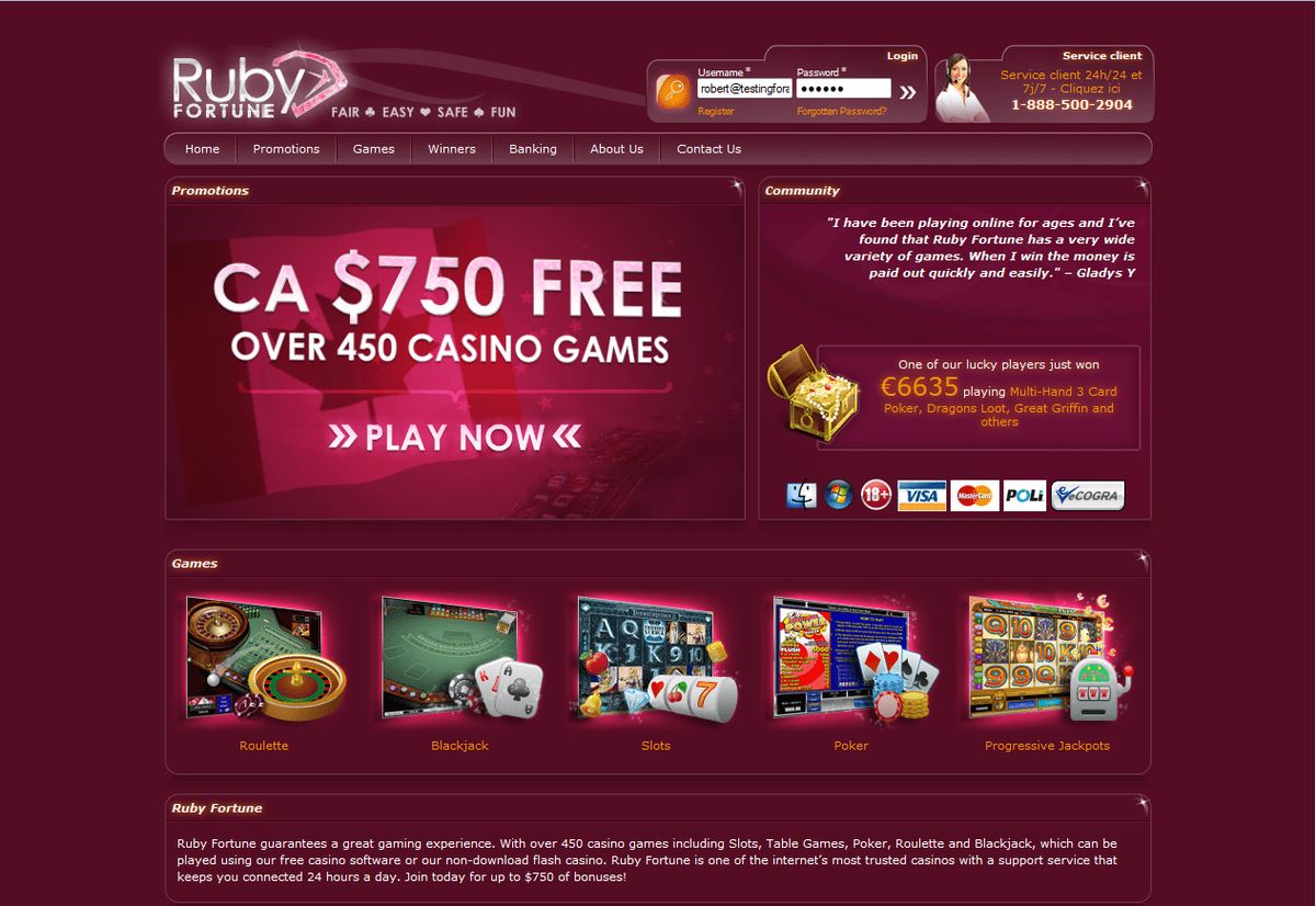 Ruby Fortune Casino: screenshot of the casino site