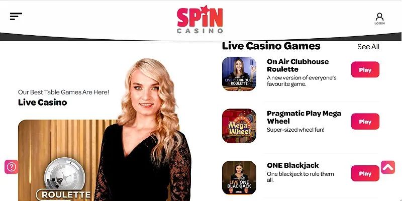 Spin Casino: screenshot of the casino site