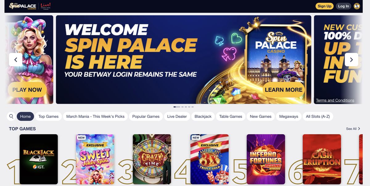 Spin Palace Casino: screenshot of the casino site