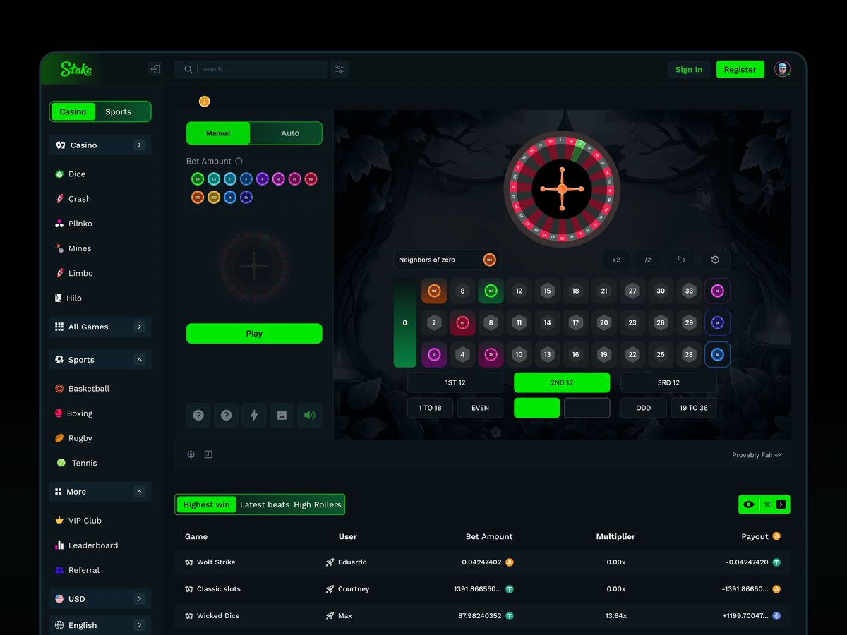 Stake: screenshot of the casino site