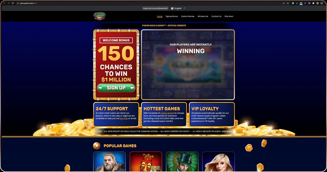 Yukon Gold Casino: screenshot of the casino site