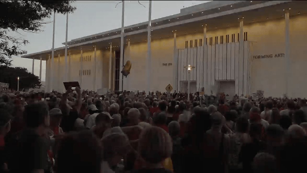 Thousands protest outside Kennedy Center amid fears Trump may demolish historic venue