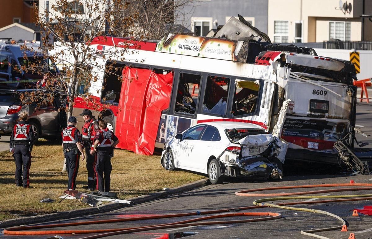 Three dead, 16 injured after fiery crash involving two Calgary city buses