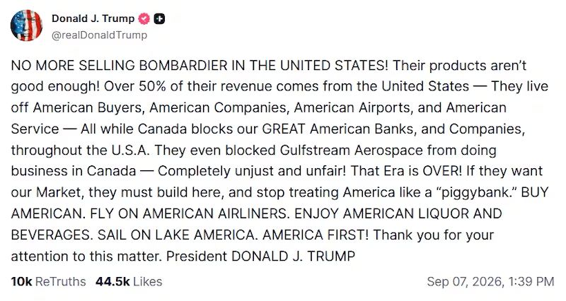 Trump backs down on threat to ban Bombardier sales in the U.S
