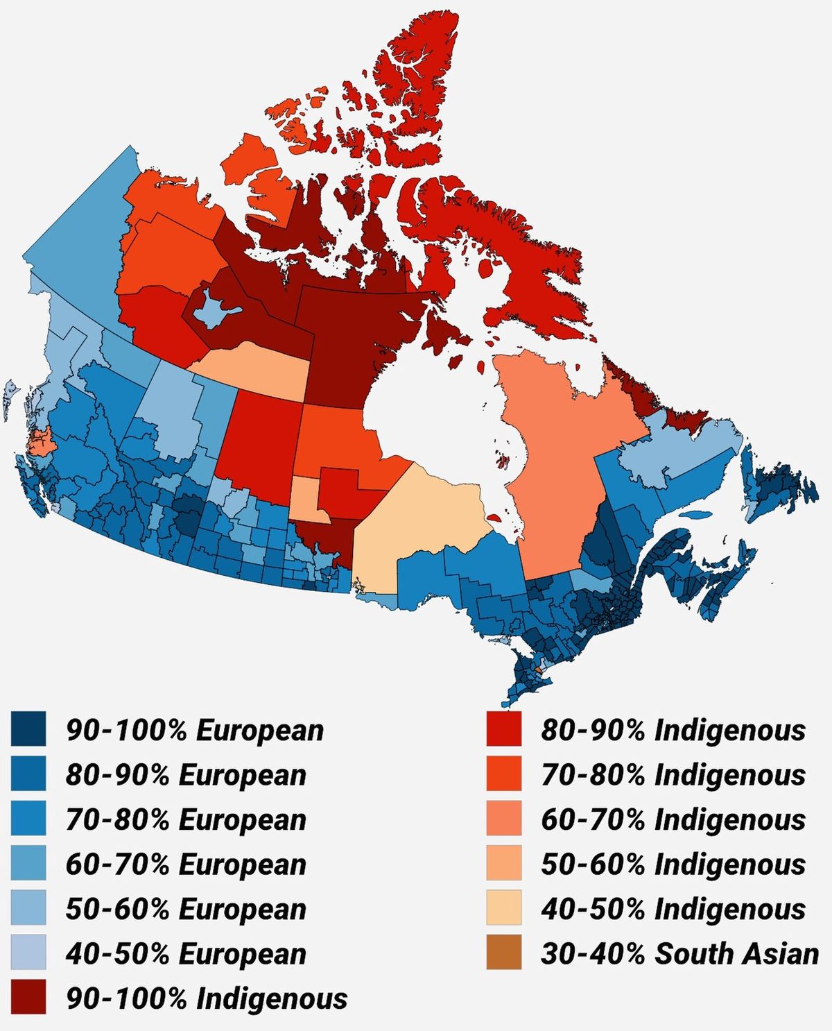 Population distribution of largest pan-ethnic group in Canada by census division, 2021 Census