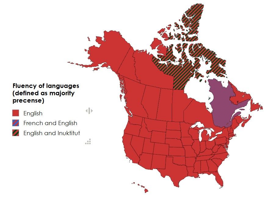 Map showing fluency of languages in Northern America