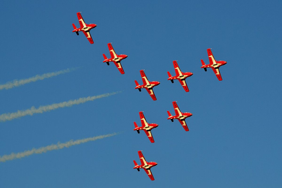 Snowbirds aerobatics squadron of the Royal Canadian Air Force during a demonstration in Quebec City in 2012
