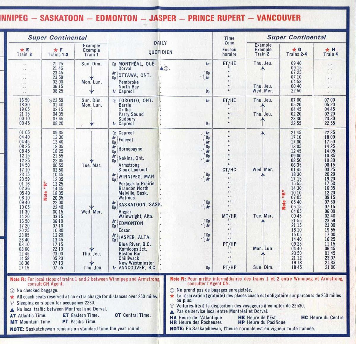 Canada, Canadian National Railway timetable issued on April 27, 1975.