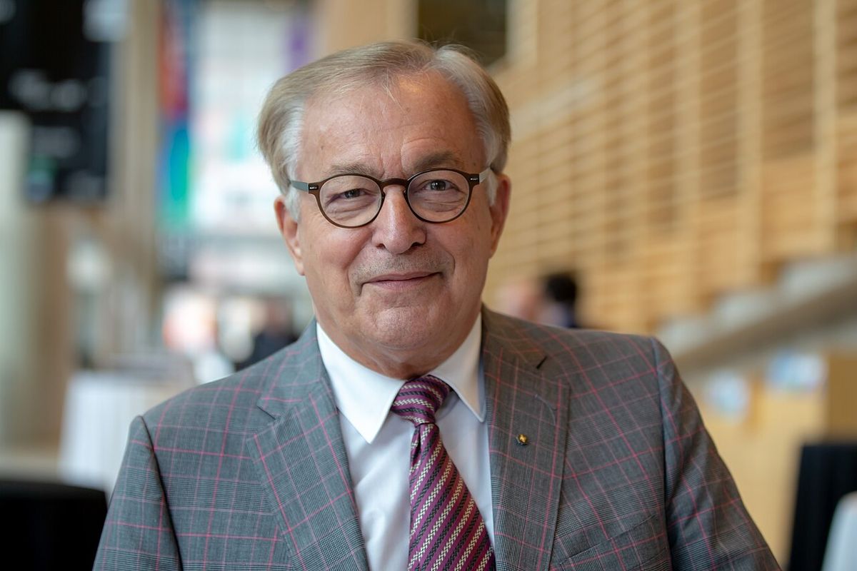 Portrait of Quebec historian, journalist and diplomat Jean-Louis Roy. Photo taken in the lobby of the Grande Bibliothèque in Montreal.