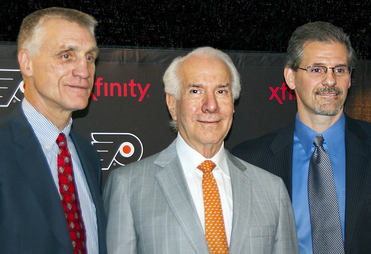 Paul Holmgren (President), Ed Snider (Chairman), and Ron Hextall (General Manager) of the Philadelphia Flyers (NHL)