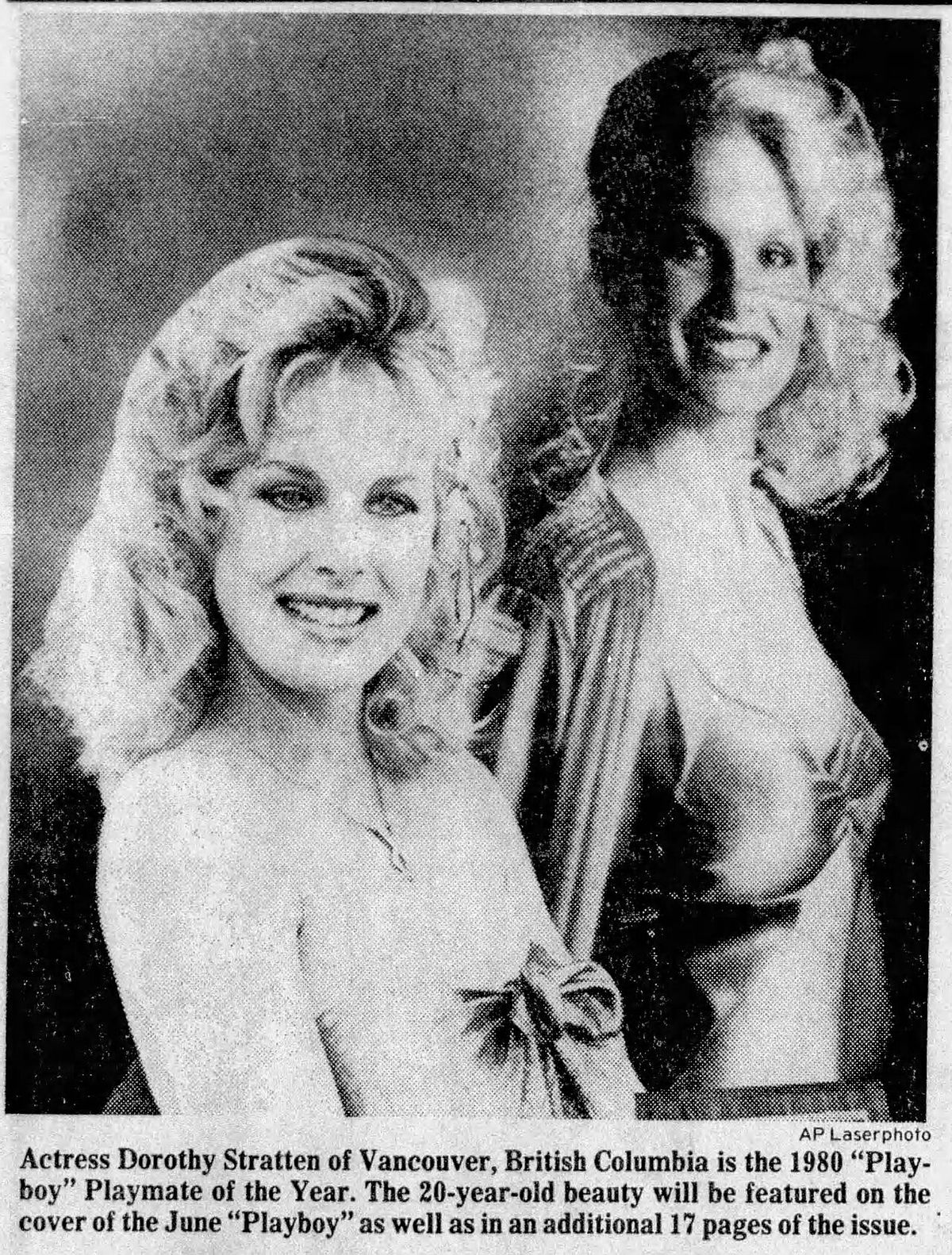 Newspaper clipping of actress Dorothy Stratten from the Syracuse Herald-Journal, April 30, 1980.