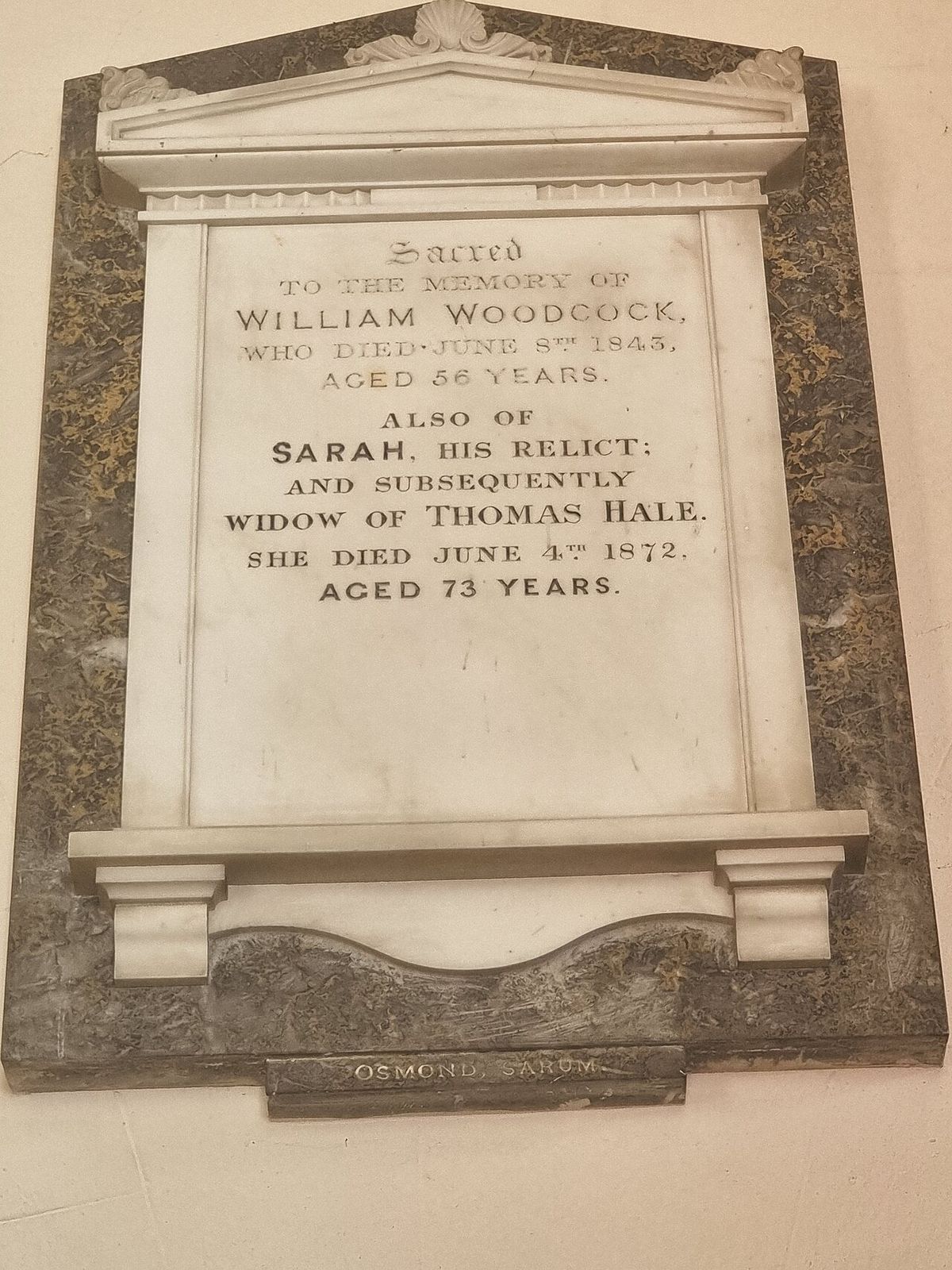 William Woodcock's local claim to fame was that he built The Orangery at Wilton House. He is buried at the Church of St. Mary and St. Nichol