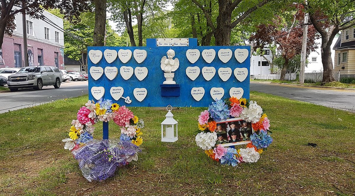 A memorial for the victims of the April 18-19 2020 Nova Scotia attacks is seen in The Hydrostone neighborhood of Halifax, Nova Scotia, Canad
