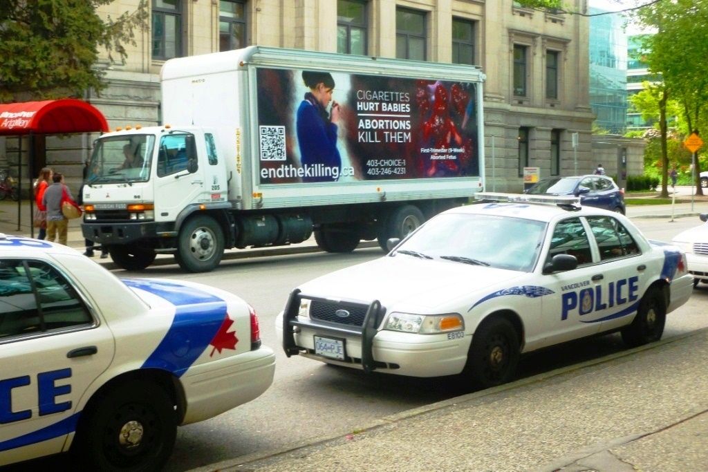 Anti-abortion ad on truck. Vancouver