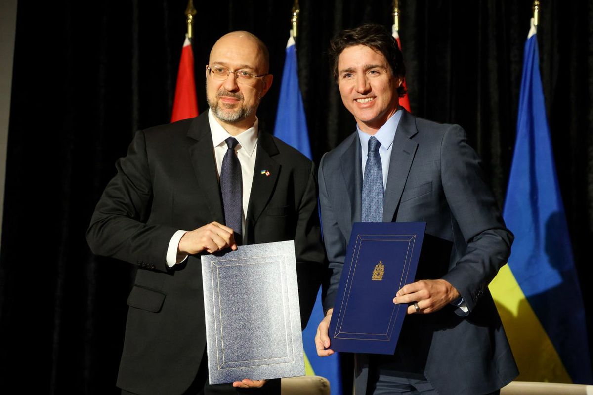Prime Minister of Ukraine Denys Shmyhal and Prime Minister of Canada Justin Trudeau sign joint statement on conclusion of negotiations to up