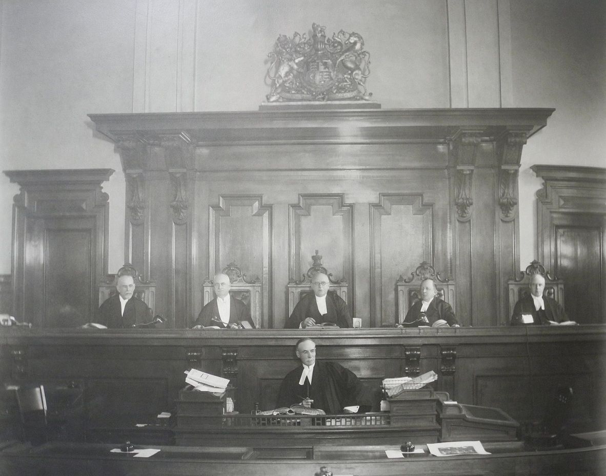 The justices of the Divisional Court, Supreme Court of Ontario, taken sometime between 1925 and 1928. Item is a group photograph of the just