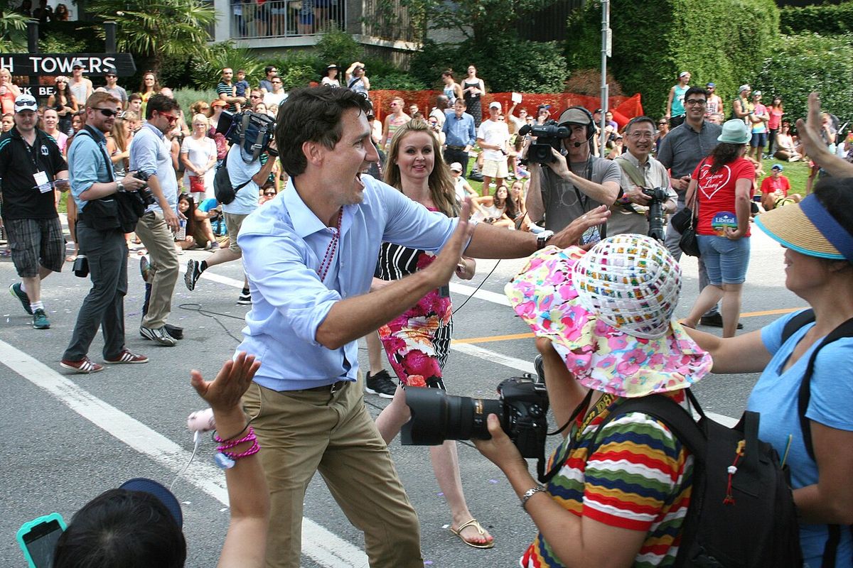 Justin Trudeau at the Vancouver LGBTQ Pride 2015, shortly after his campaign launch for the 2015 Canadian federal election.