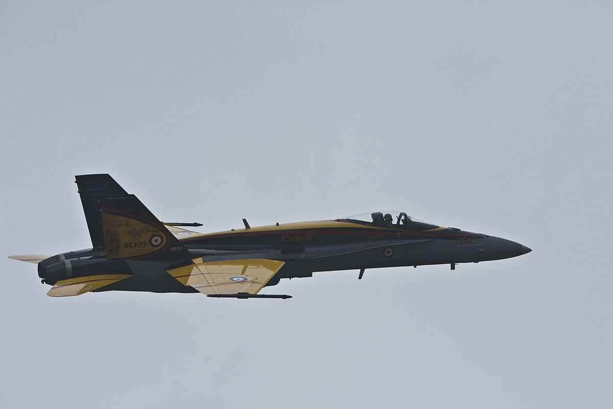 The Royal Canadian Air Force Demo team displays international aircraft capabilities during an aerial performance at Marine Corps Air Station