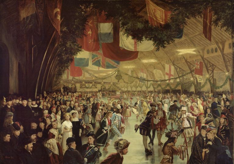 N-0000.68.1 Skating Carnival, Victoria Rink, Montreal, QC, painted composite, 1870 William Notman (1826-1891) 1870, 19th century Notman phot