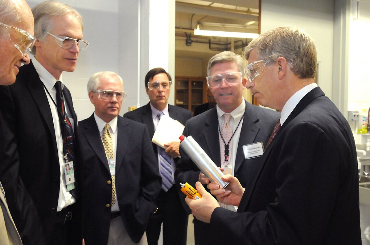 Deputy Secretary of Energy Daniel Poneman visits Argonne National Laboratory's energy storage program. (Pictured left to right: Bill Brinkma