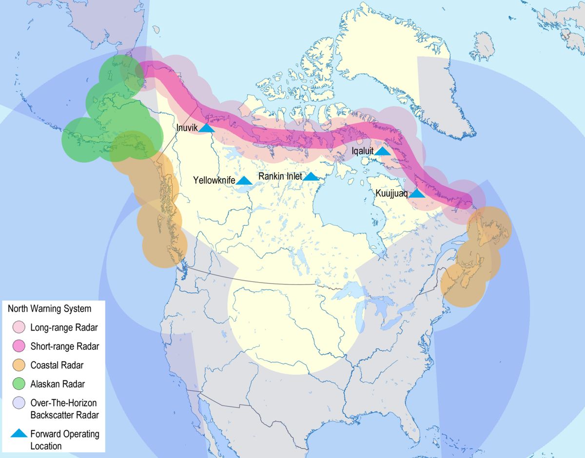 The Canadian-American NORAD North Radar System as agreed by the two nation in 1987. Source: "Challenge and Commitment - A Defence Policy for