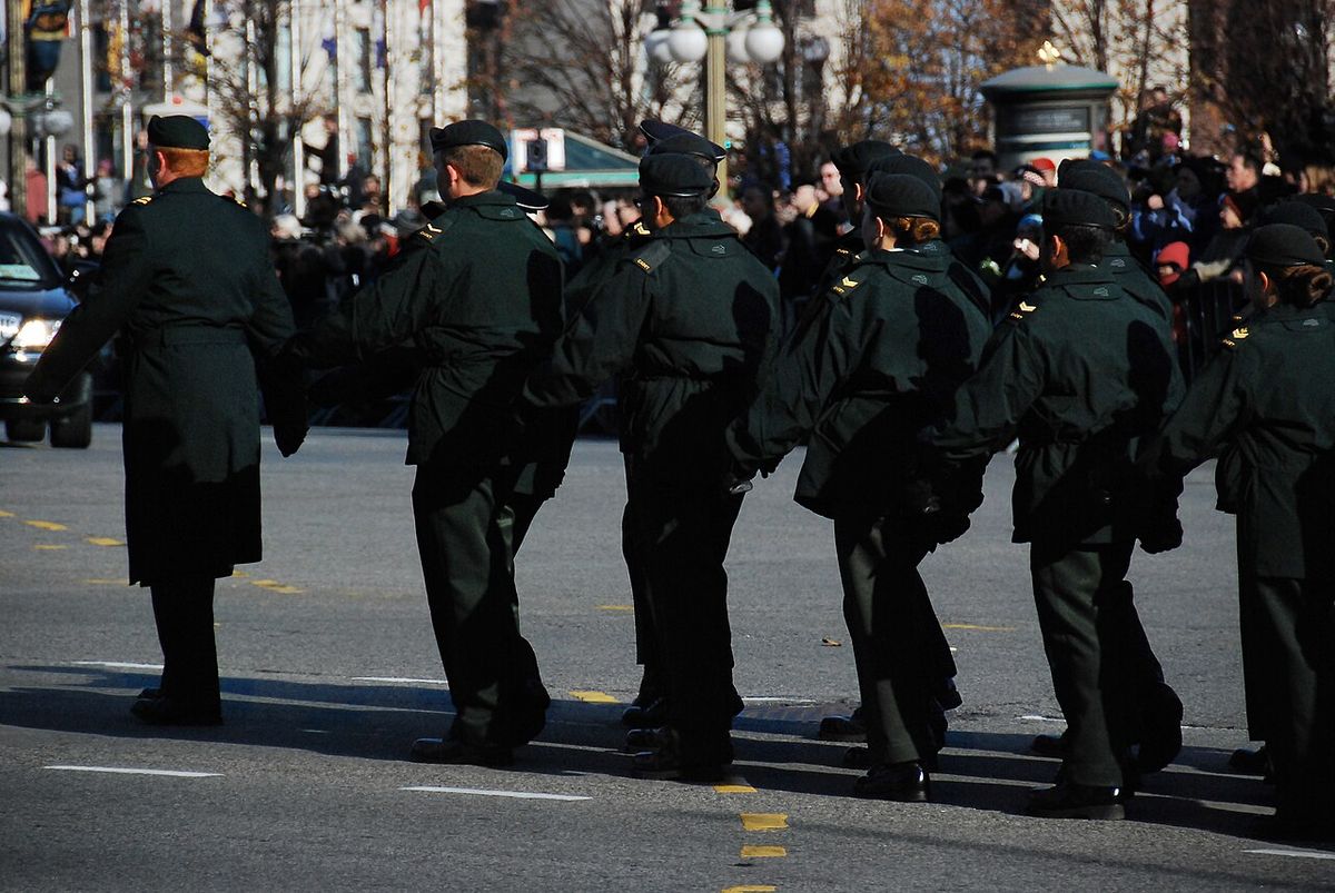 Members of the Royal Canadian Army Cadets march to the National War Memorial during Remembrance Day ceremonies in Ottawa.