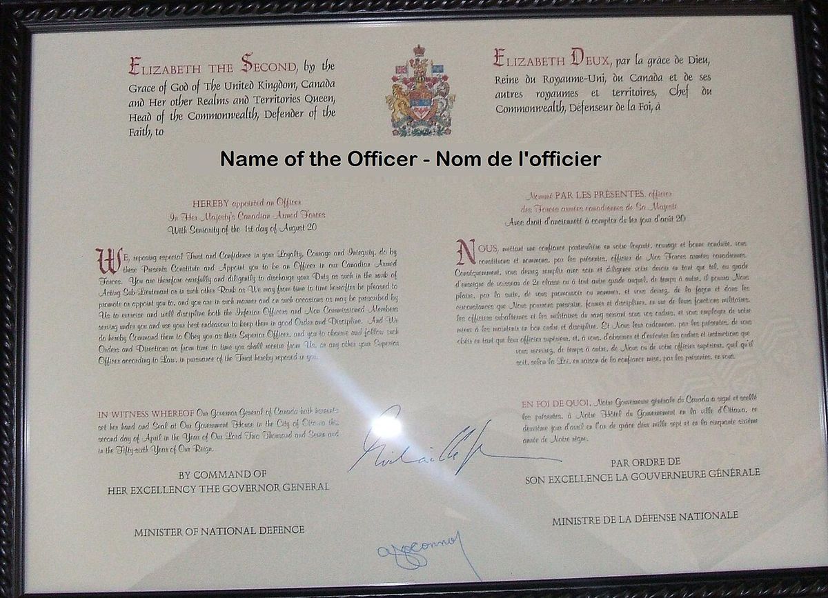 Canadian Officer's commission for a male naval officer.