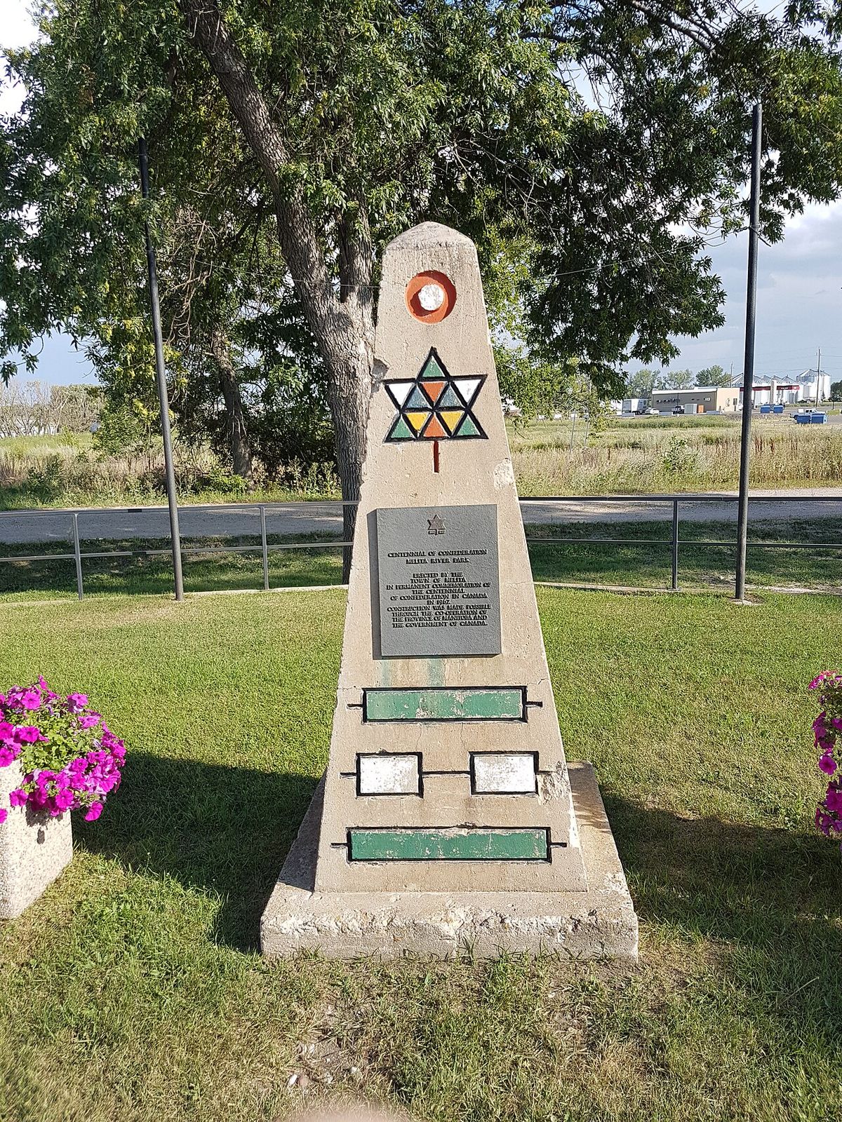 A monument erected in Melita, Manitoba at the Melita River Park to celebrate Canada's centennial in 1867.