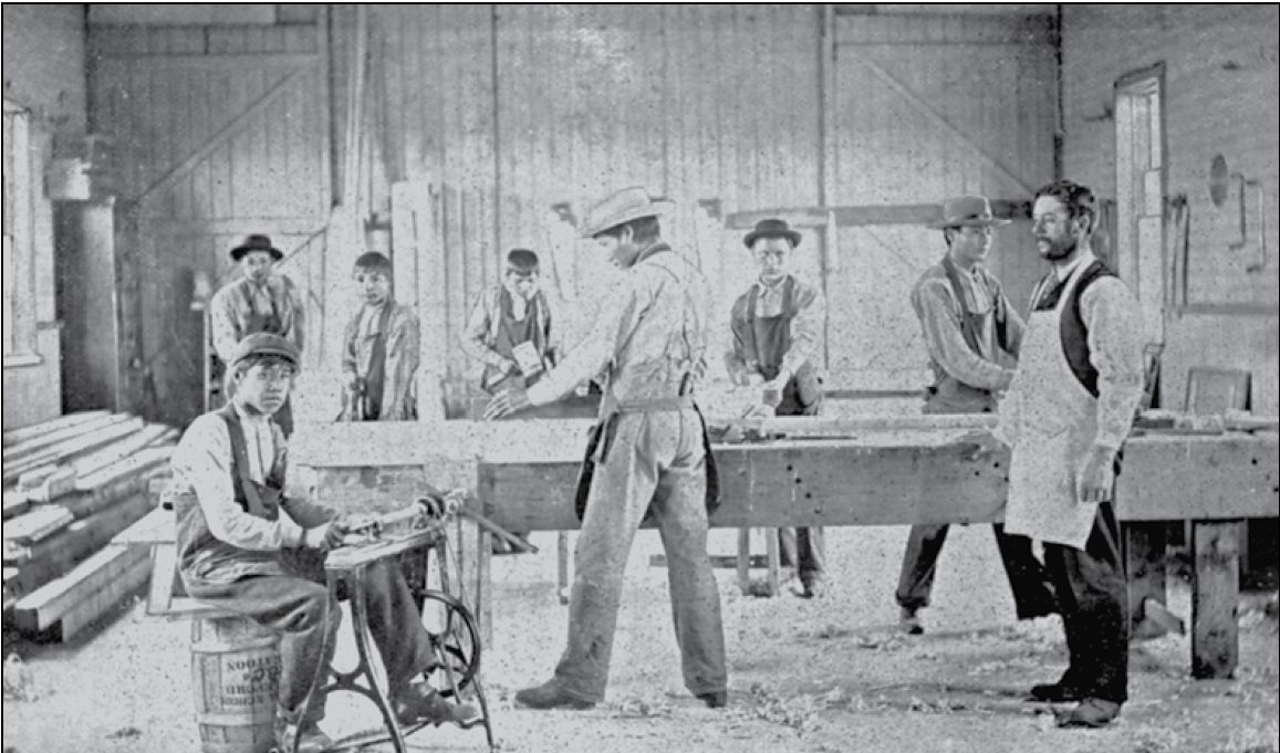 Northwest Territories Battleford Industrial School, Carpenter's shop, circa 1894.